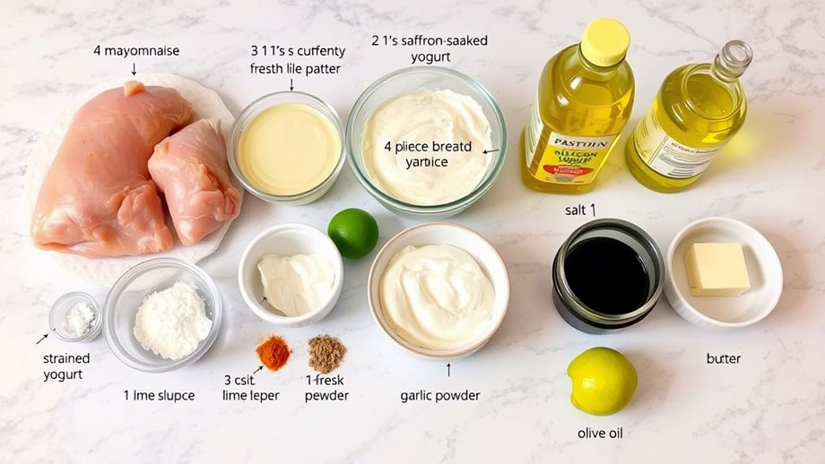 مواد لازم برای پخت مرغ با سس مایونز و زعفران