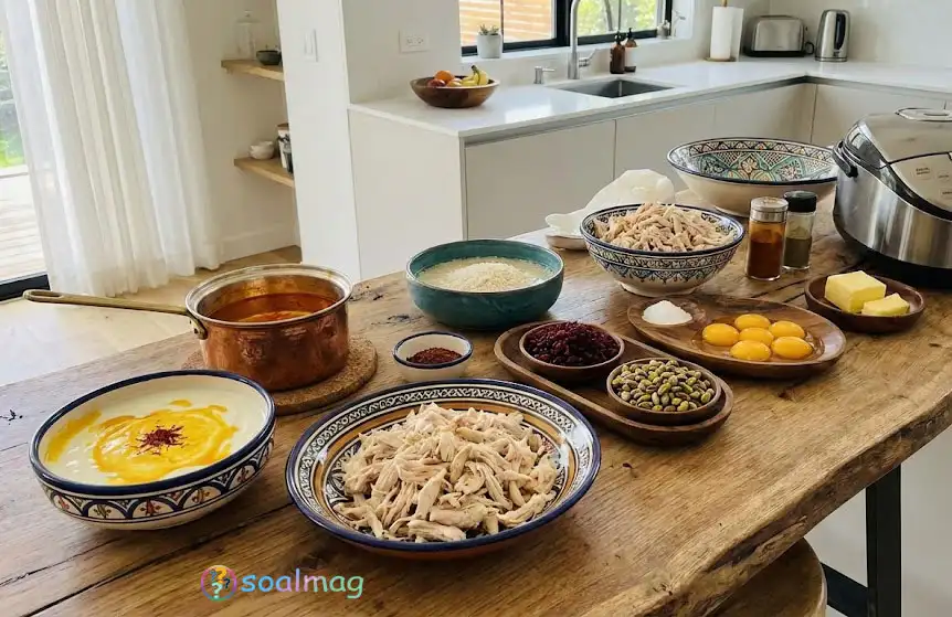 مواد لازم برای تهیه ته چین مرغ (مناسب برای ۴ تا ۶ نفر)